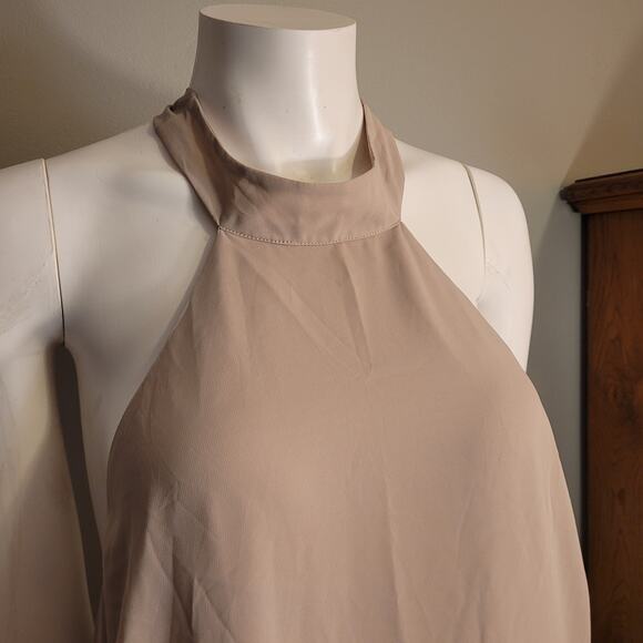 Forever 21 Halter Tie Open Back Mini Dress Sz Medium Neutral Taupe Bone TB50356 - Picture 3 of 10
